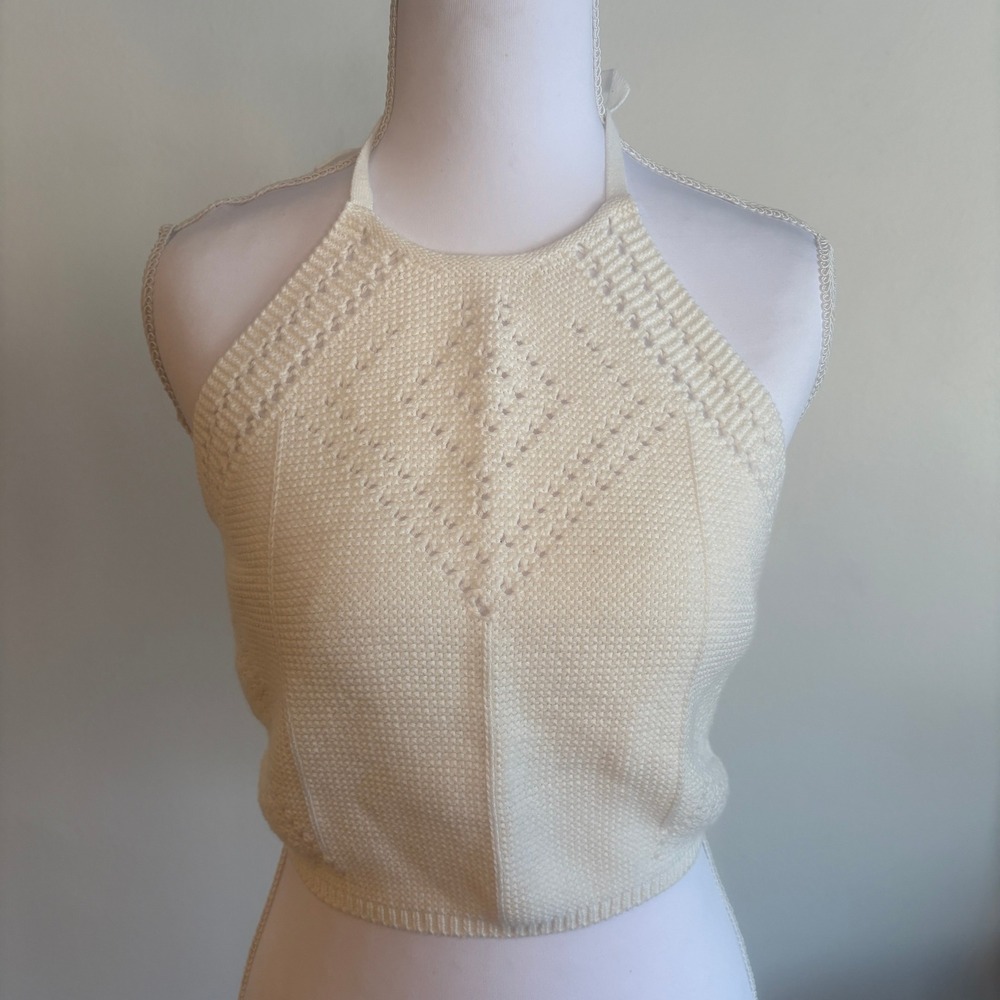 Garage Womens‎ Triangle Knit Crochet Top Med Off White Boho Retro Festival Beach